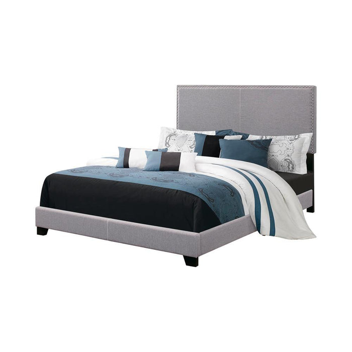 Boyd Twin Upholstered Bed with Nailhead Trim Grey